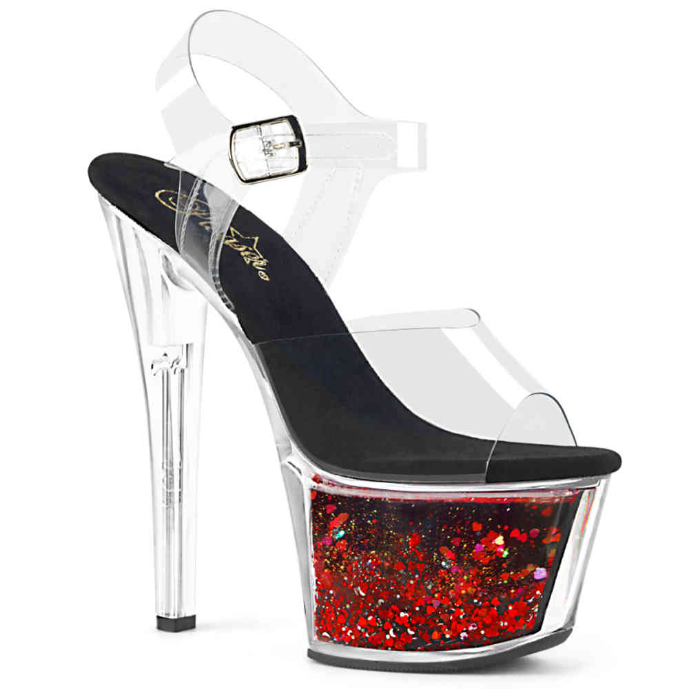 Pleaser - SKY-308WHG Ankle strap sandal, Pole dance shoes - Pole dance shoes - Black/Red